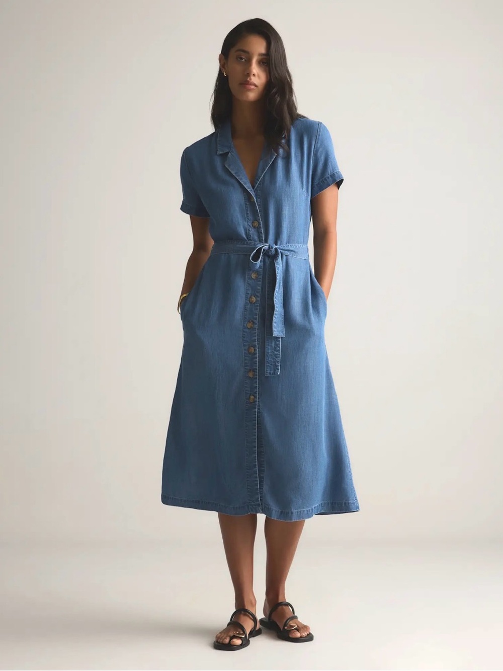 Quince Chambray Tencel Button Front Dress, Size Small (SOLD OUT ON QUINCE)